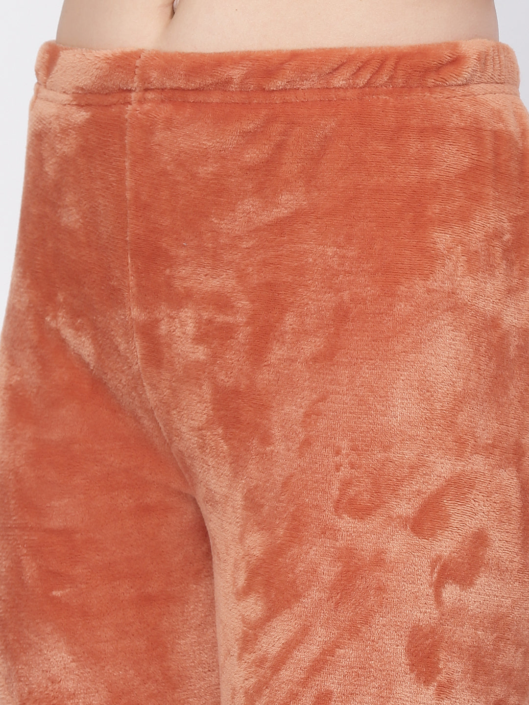 Arrabi Women Orange Wool Blend Solid Winter Night Suit