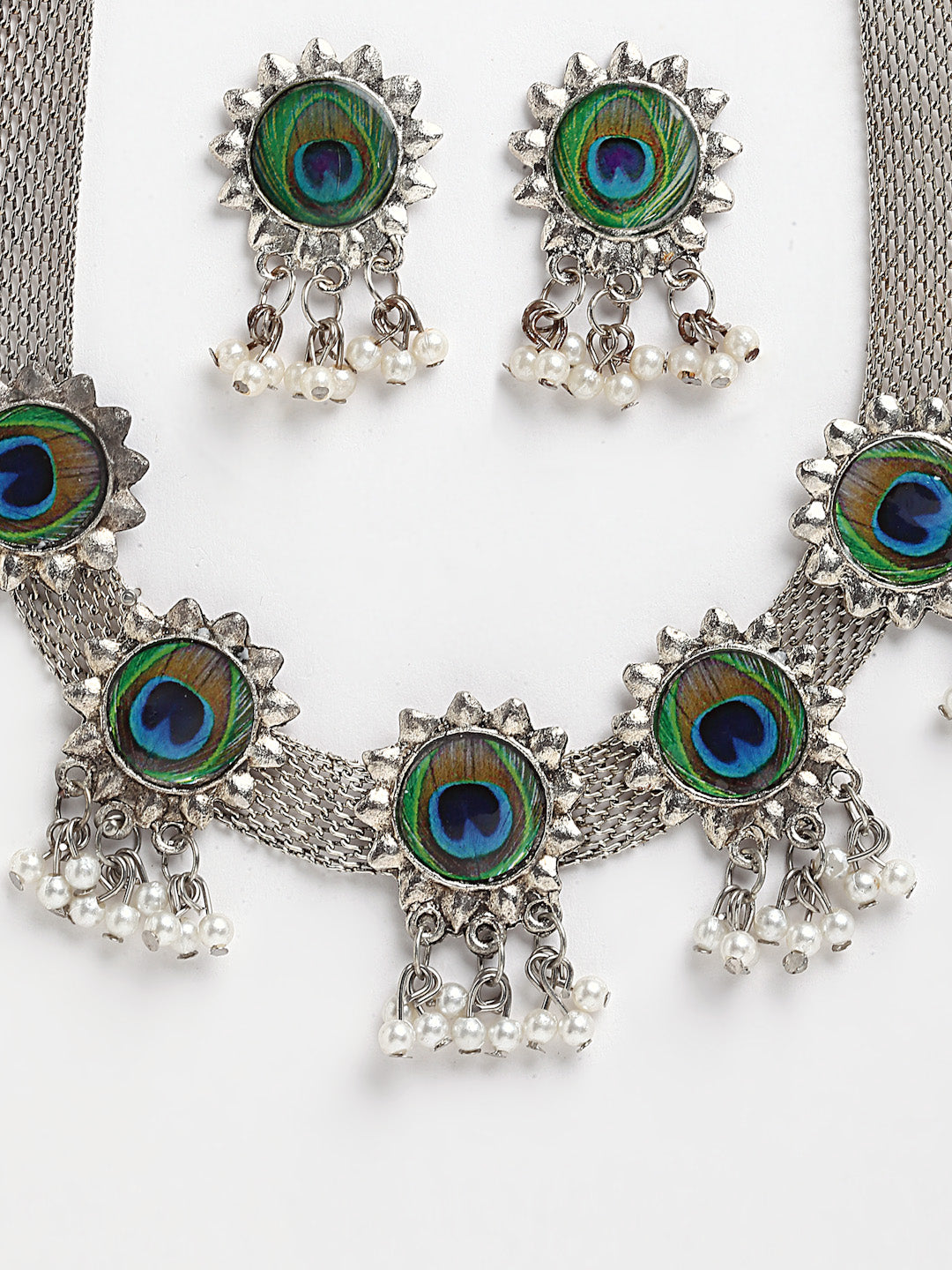Arrabi Metallic Meenakari Jewellery Set with 2 Earrings (40 cm)