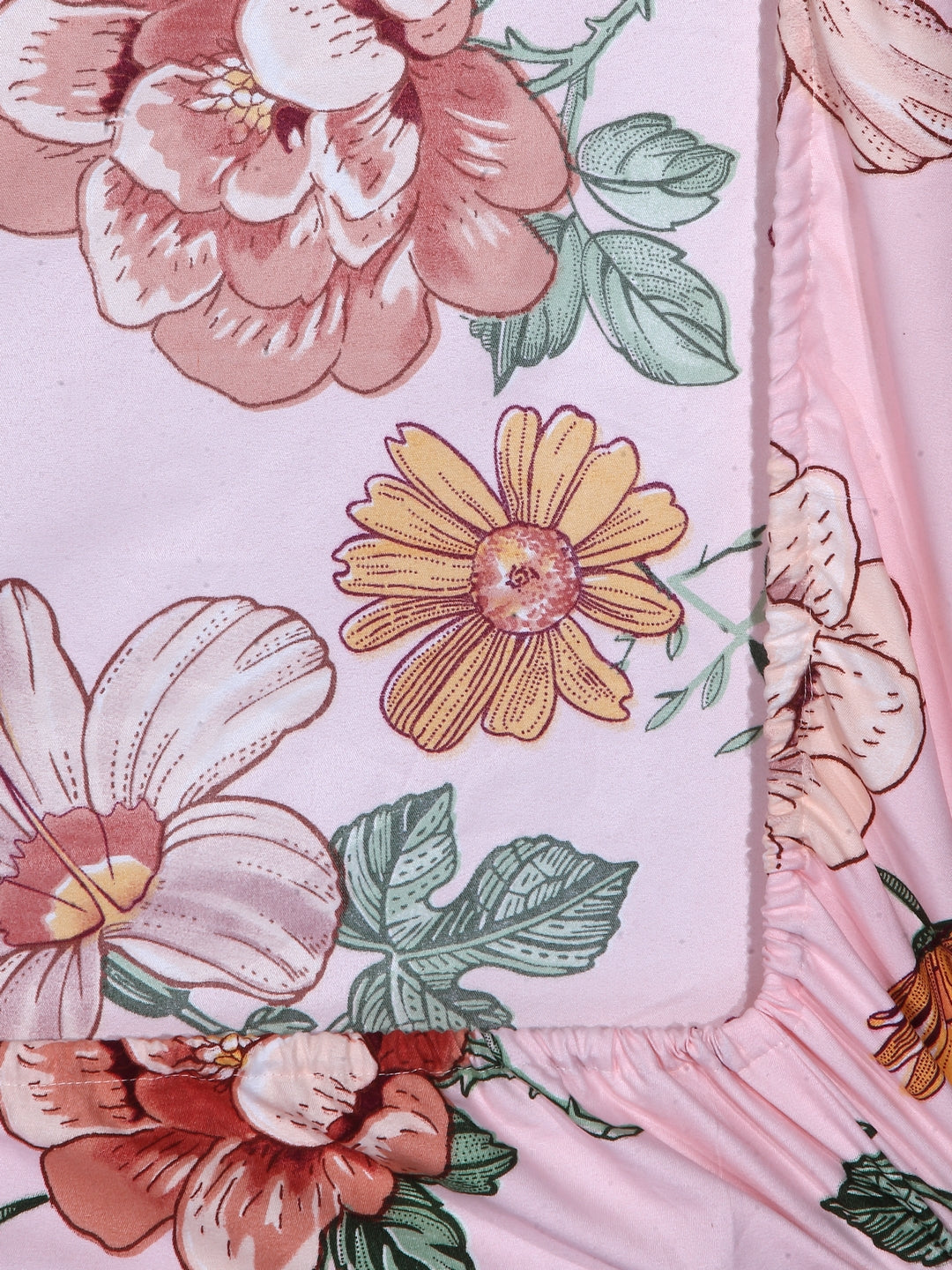Arrabi Multi Floral TC Cotton Blend King Size Fitted Bedsheet with 2 Pillow Covers (250 X 220 Cm )