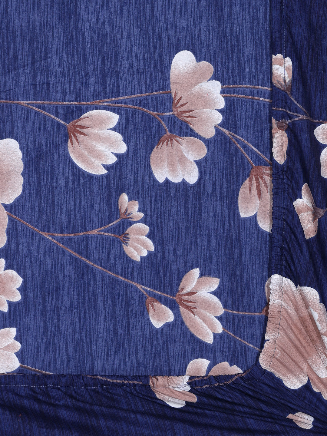Arrabi Blue Floral TC Cotton Blend King Size Fitted Bedsheet with 2 Pillow Covers (250 X 220 Cm )
