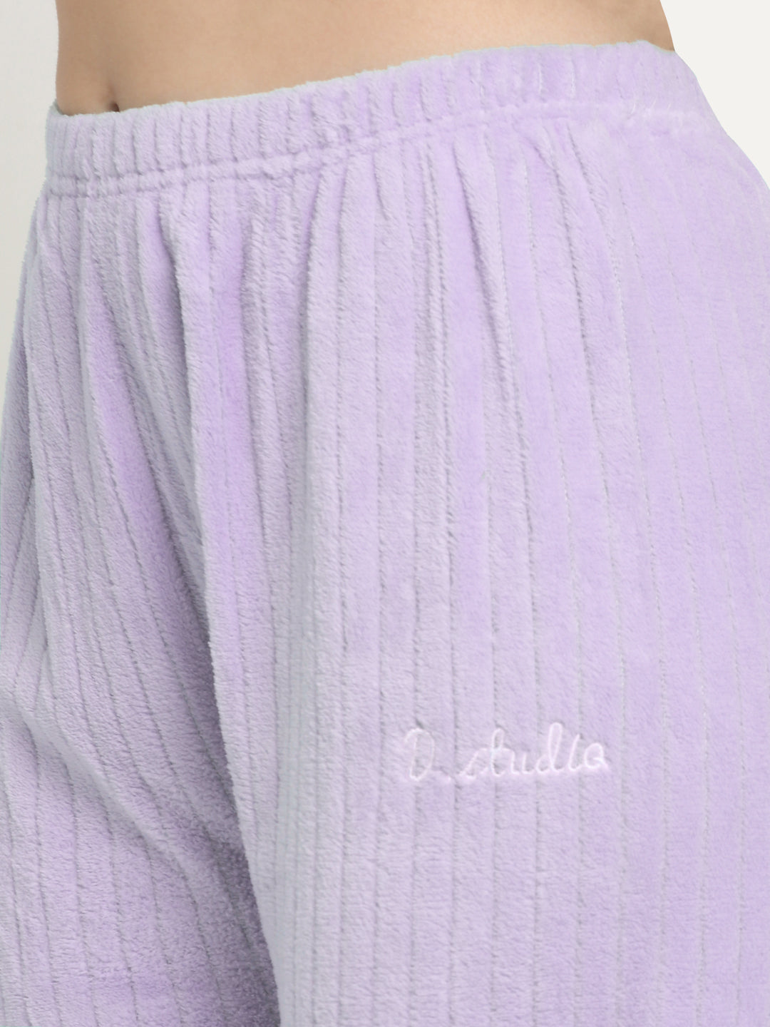 Arrabi Women Purple Wool Blend Stripes Winter Night Suit