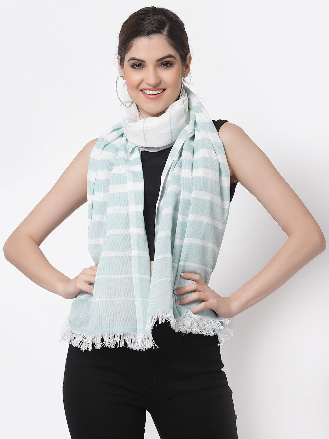 Arrabi Multi Solid Handwoven Cotton Full Size 2 Stoles (Pack of 2) (185 x 85 cm)