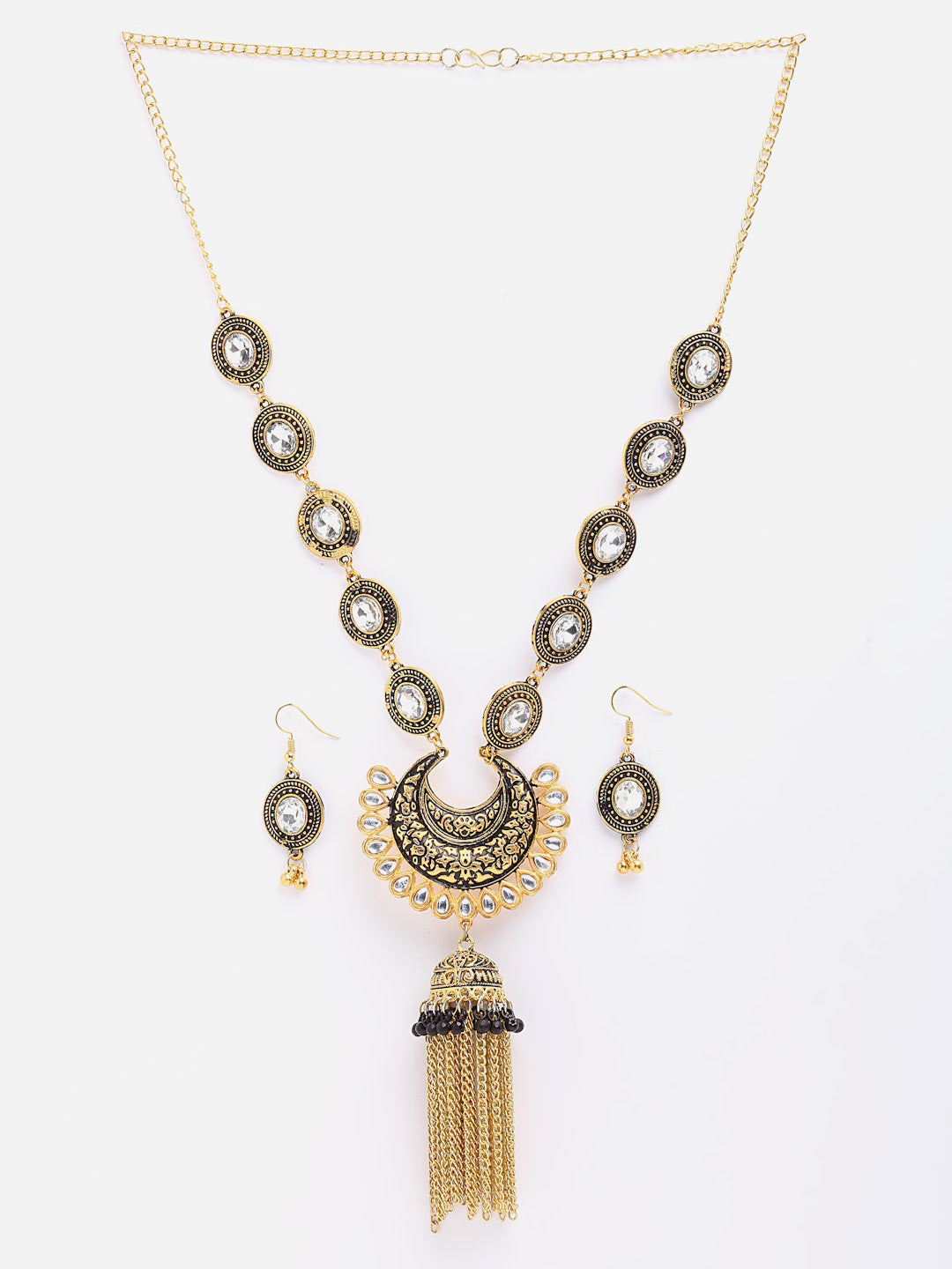 Arrabi Gold Meenakari Jewellery Set with 2 Earrings (30 cm)