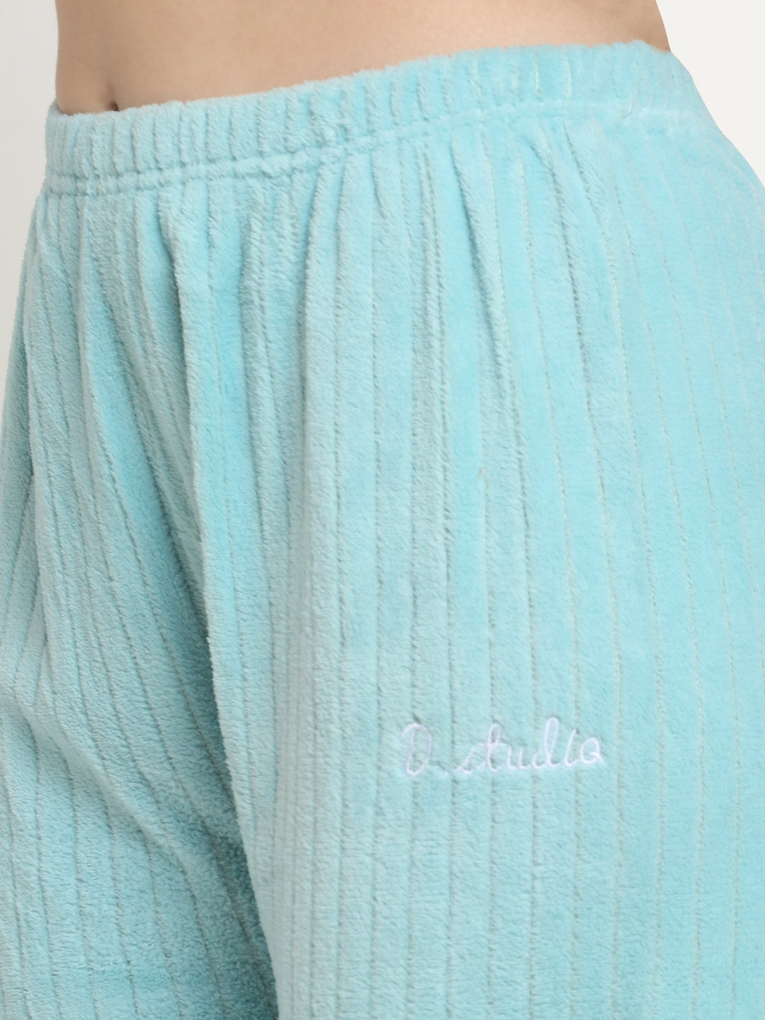 Arrabi Women Turquoise Wool Blend Stripes Winter Night Suit