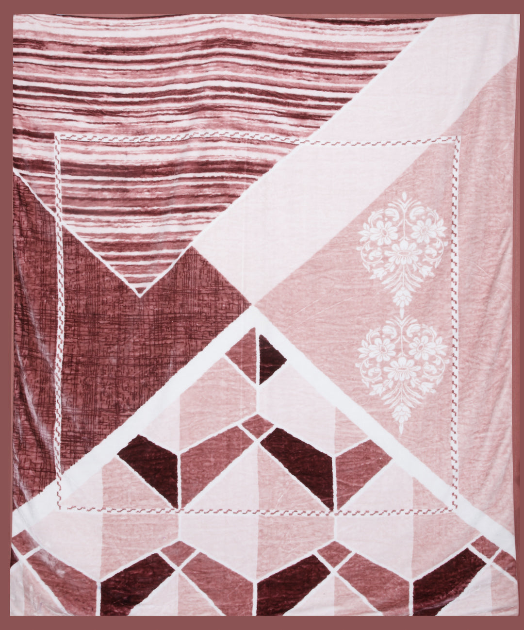 Arrabi Peach Geometric Wool Blend 950 GSM Full Size Double Bed Blanket (220 X 200 cm)