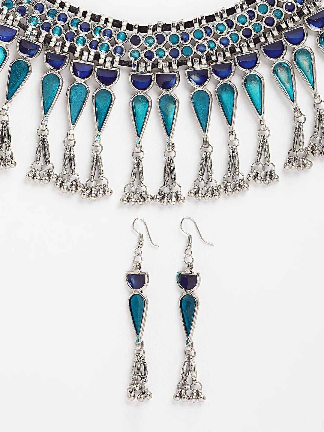 Arrabi Blue Meenakari Jewellery Set with 2 Earrings (40 cm)