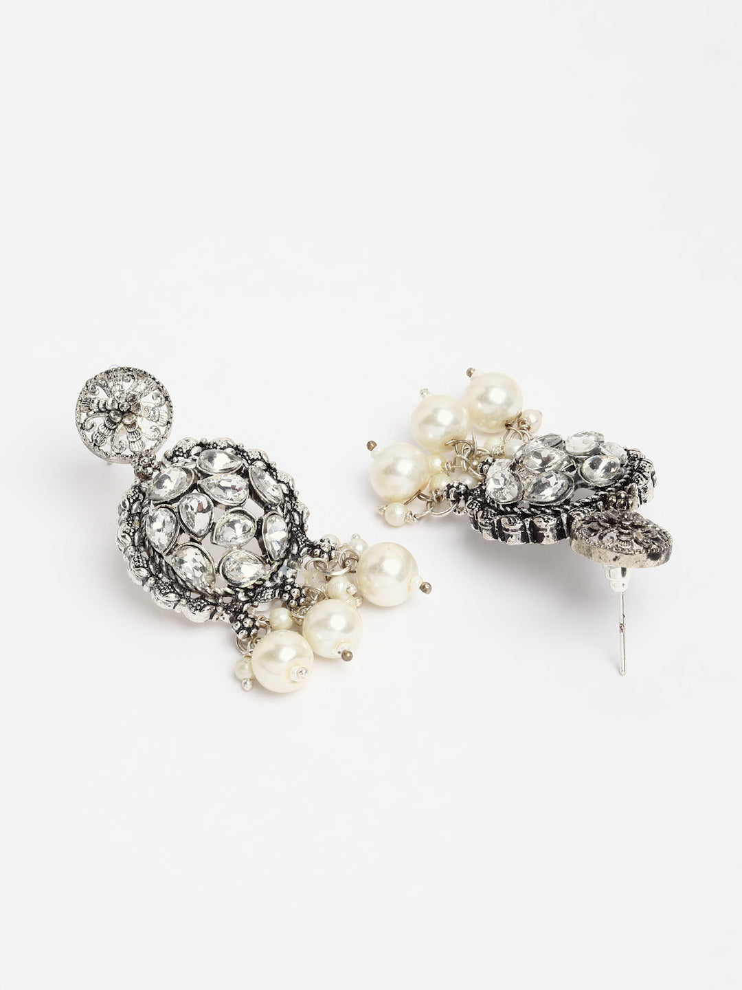Arrabi Metallic Oxidised Jewellery Set with 2 Earrings (40 cm)