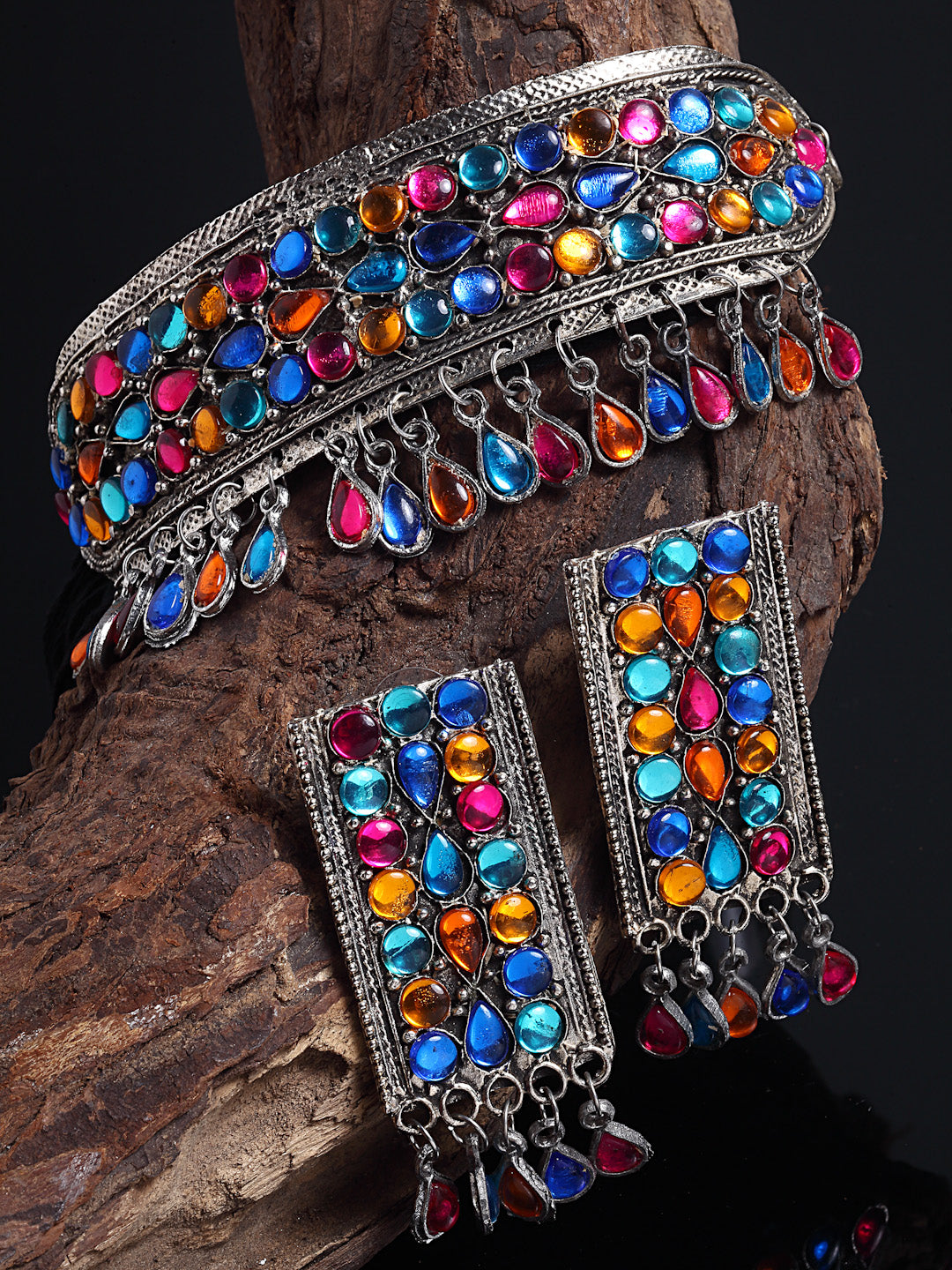 Arrabi Multi Oxidised Jewellery Set with 2 Earrings (40 cm)