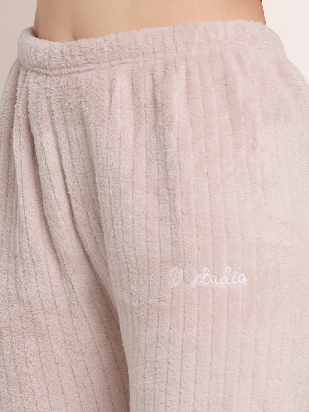 Arrabi Women LightPink Wool Blend Stripes Winter Night Suit