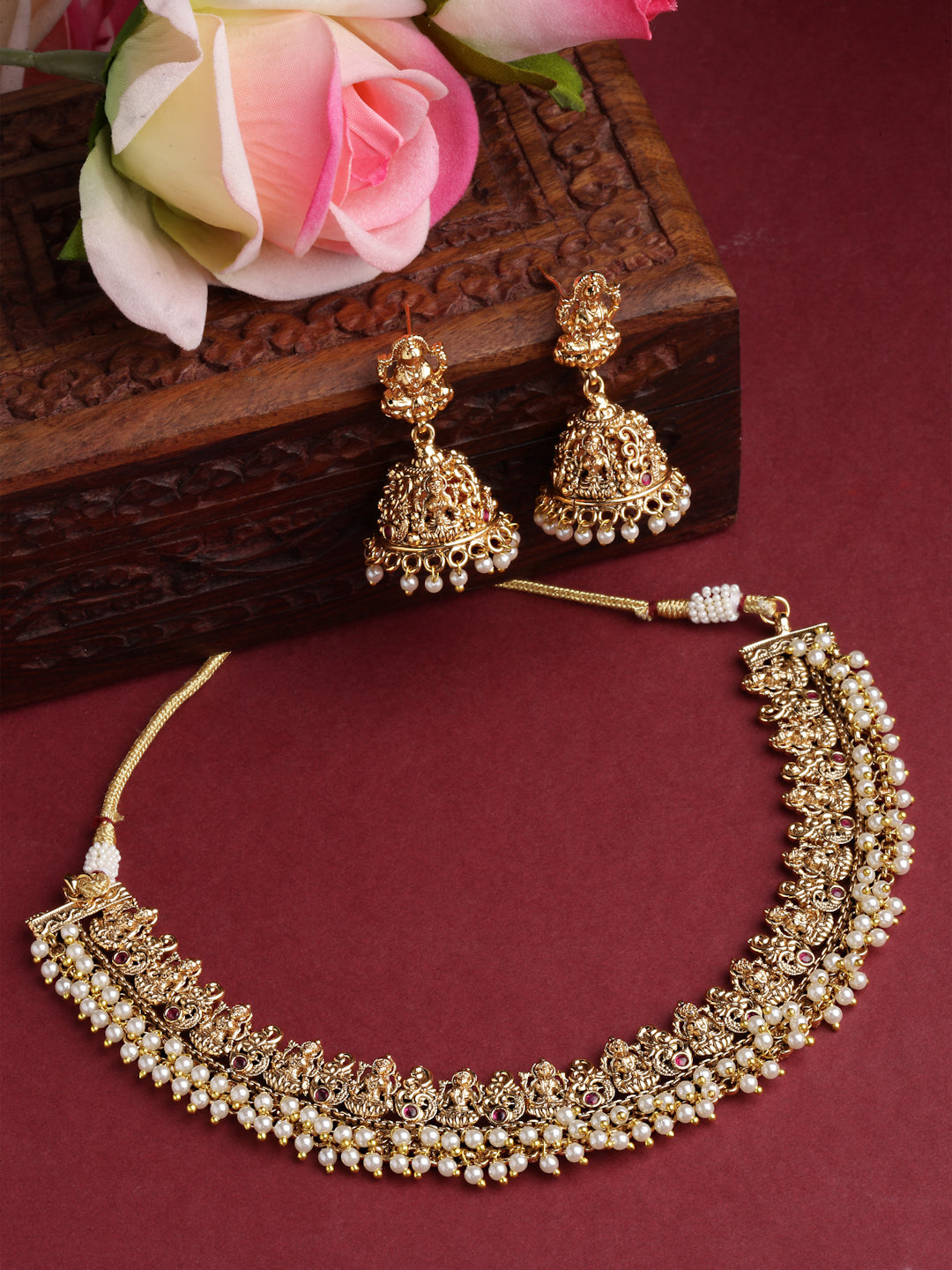 Arrabi Gold Handcrafted Jewellery Set with 2 Earrings(30 cm)