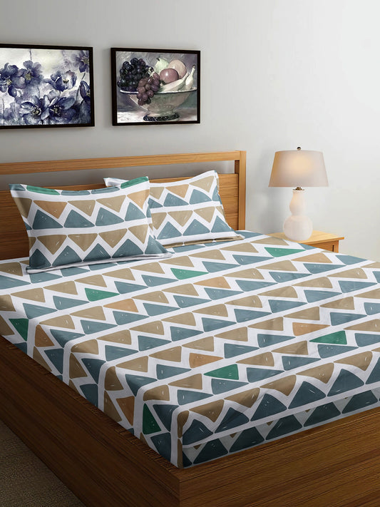 Arrabi Multi Geometric TC Cotton Blend Super King Size Bedsheet with 2 Pillow Covers (270 x 260 cm)