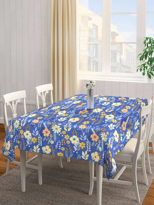 Arrabi Blue Floral Cotton Blend 6 SEATER Table Cover (180 x 130 cm)