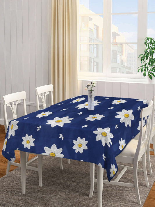 Arrabi Blue Floral Cotton Blend 8 SEATER Table Cover (215 x 150 cm)