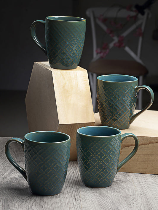 Textured Set of 4 Ceramic Mugs