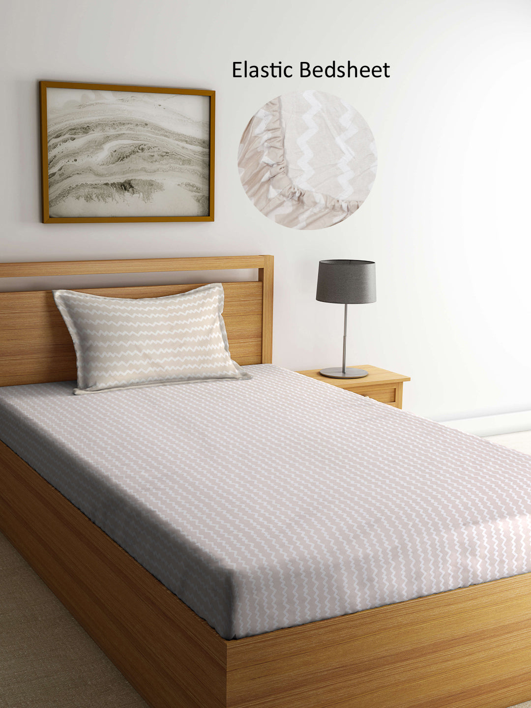 Arrabi Brown Stripes TC Cotton Blend Single Size Fitted Bedsheet with 1 Pillow Cover (215 X 150 cm)