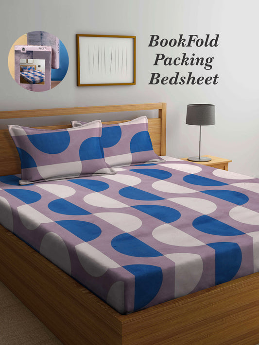 Arrabi Multi Abstract TC Cotton Blend King Size Bookfold Bedsheet with 2 Pillow Covers (250 X 220 cm)