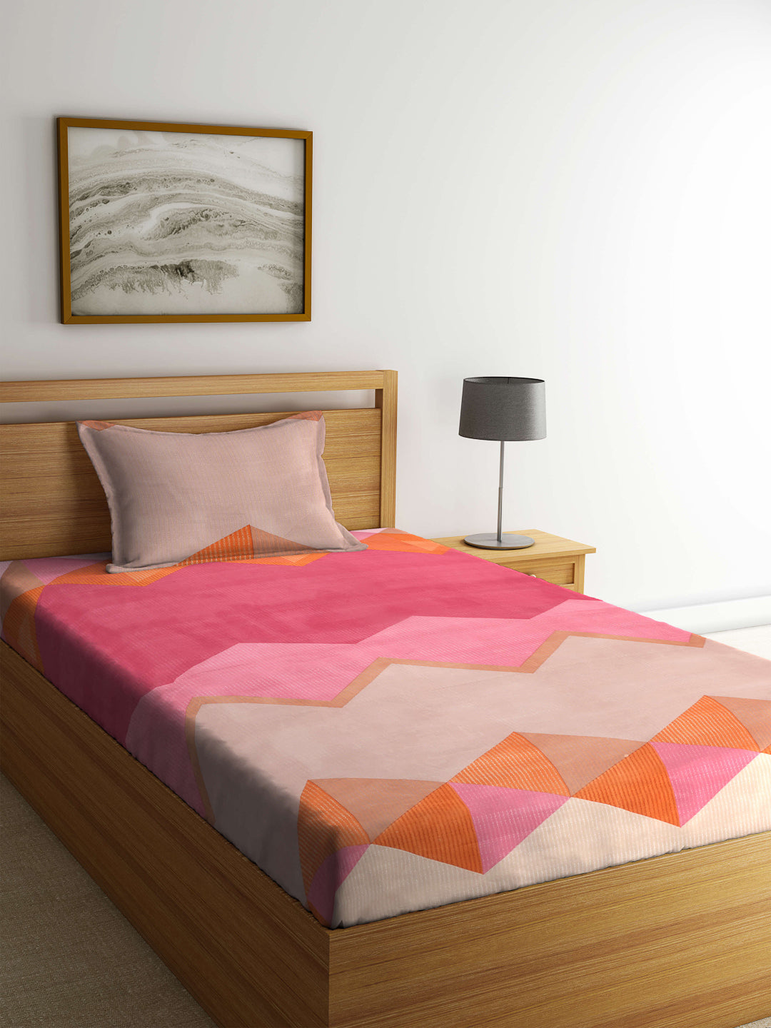 Arrabi Multi Graphic TC Cotton Blend Single Size Bedsheet with 1 Pillow Cover (215 x 150 cm)