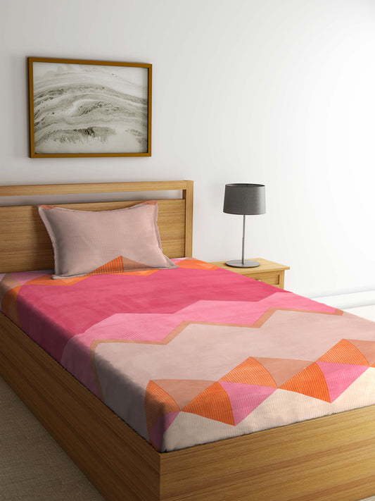 Arrabi Multi Graphic TC Cotton Blend Single Size Bedsheet with 1 Pillow Cover (215 x 150 cm)