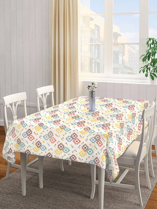 Arrabi Cream Goemetric Cotton Blend 8 SEATER Table Cover (215 x 150 cm)