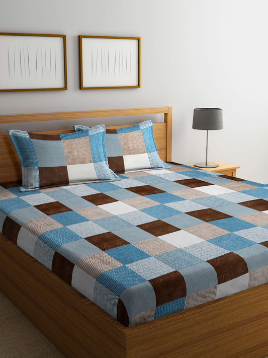 Arrabi Multi Geometric TC Cotton Blend King Size Bedsheet with 2 Pillow Covers (250 X 215 cm)