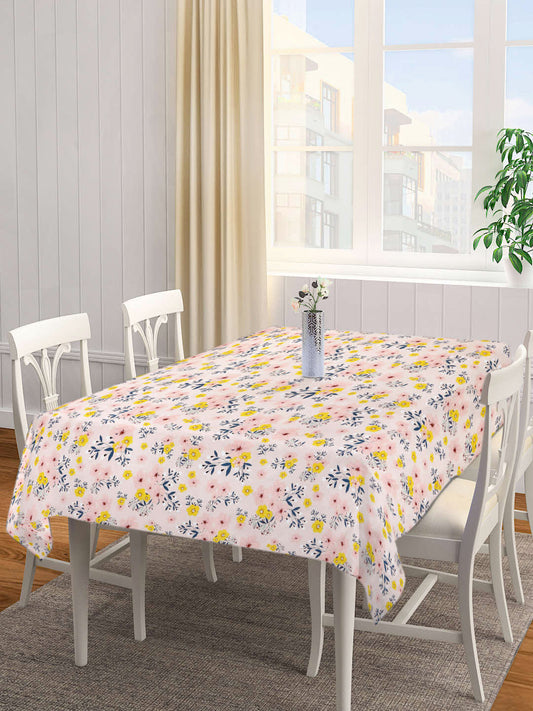 Arrabi Peach Floral Cotton Blend 6 SEATER Table Cover (180 X 130 cm)