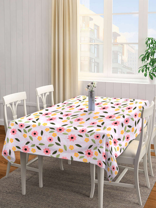 Arrabi Pink Floral Cotton Blend 8 SEATER Table Cover (215 X 150 cm)