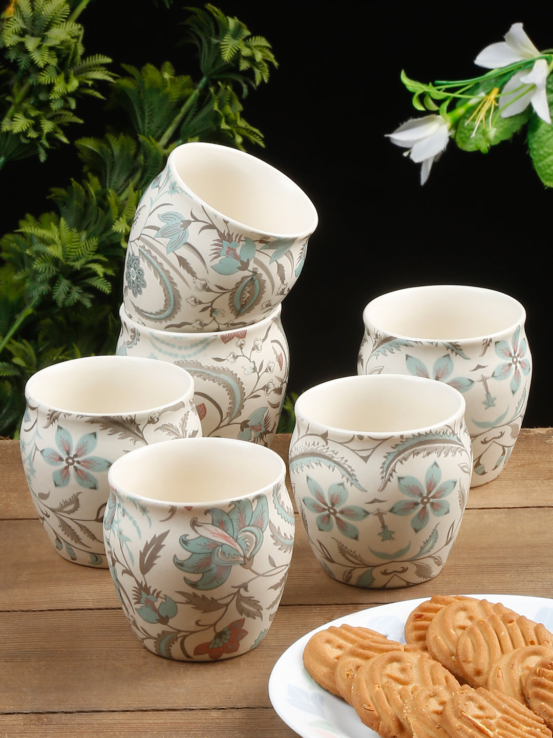 Arrabi Multi Stoneware Leaf Kullar set (Set of 6)