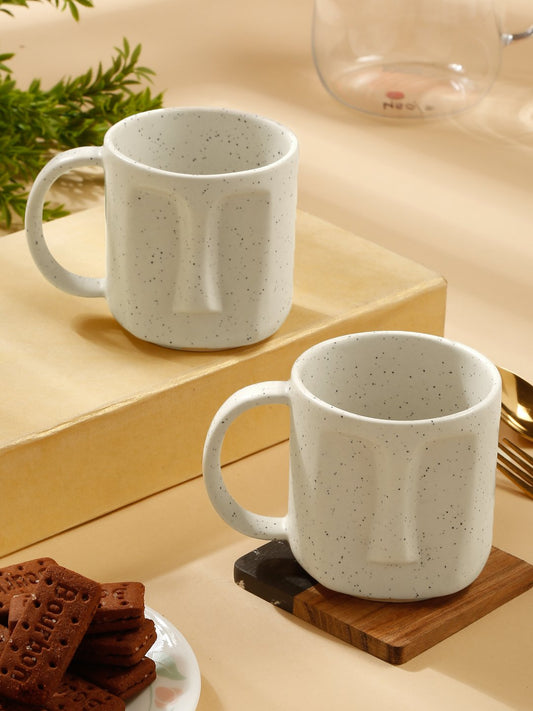 Solid Set of 2 Stoneware Matte Face Mugs
