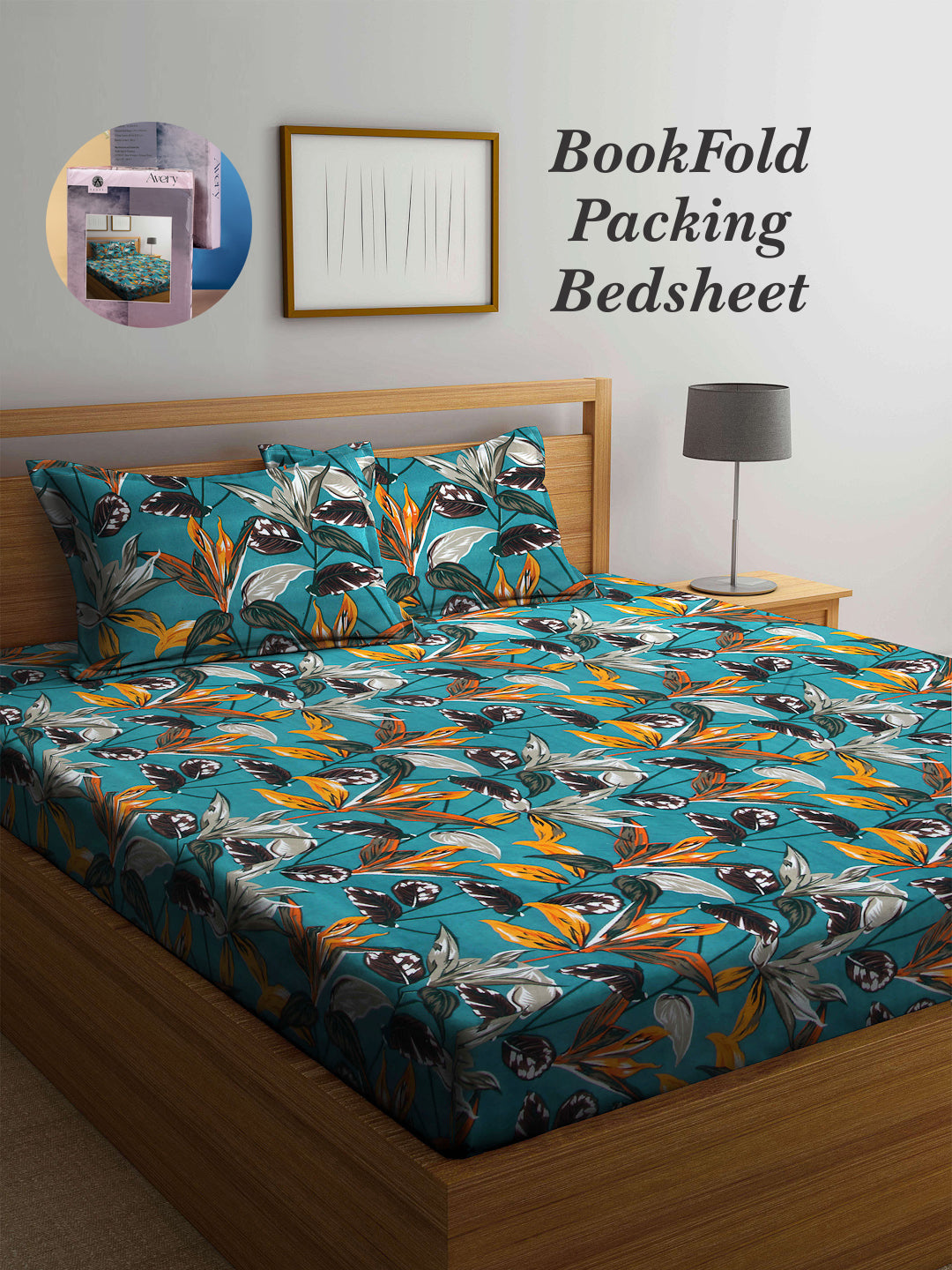Arrabi Multi Leaf TC Cotton Blend King Size Bookfold Bedsheet with 2 Pillow Covers (250 X 220 cm)