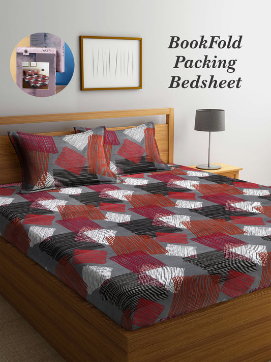 Arrabi Multi Graphic TC Cotton Blend King Size Bookfold Bedsheet with 2 Pillow Covers (250 X 220 cm)