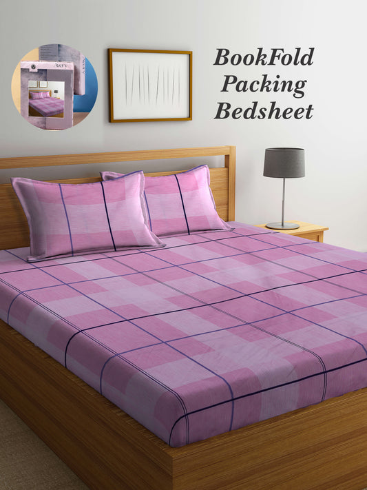 Arrabi Pink Geometric TC Cotton Blend King Size Bookfold Bedsheet with 2 Pillow Covers (250 X 215 cm)