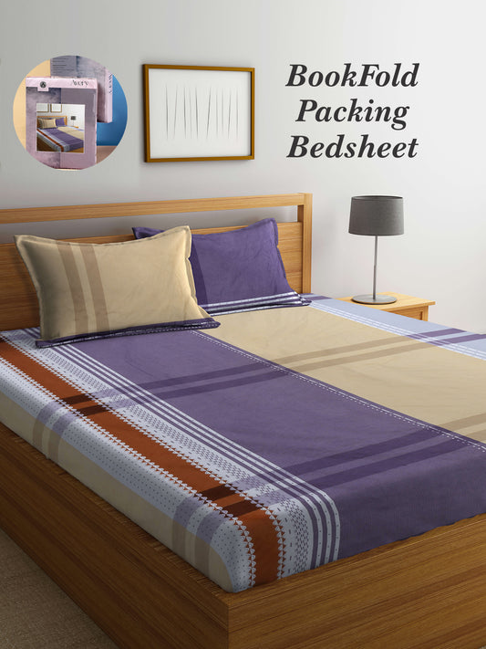 Arrabi Multi Geometric TC Cotton Blend King Size Bookfold Bedsheet with 2 Pillow Covers (250 X 215 cm)