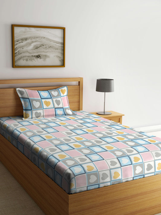 Arrabi Multi Geometric TC Cotton Blend Single Size Bedsheet with 1 Pillow Cover (215 x 150 cm)