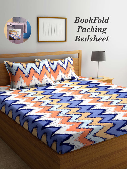 Arrabi Multi Abstract TC Cotton Blend King Size Bookfold Bedsheet with 2 Pillow Covers (250 X 220 cm)
