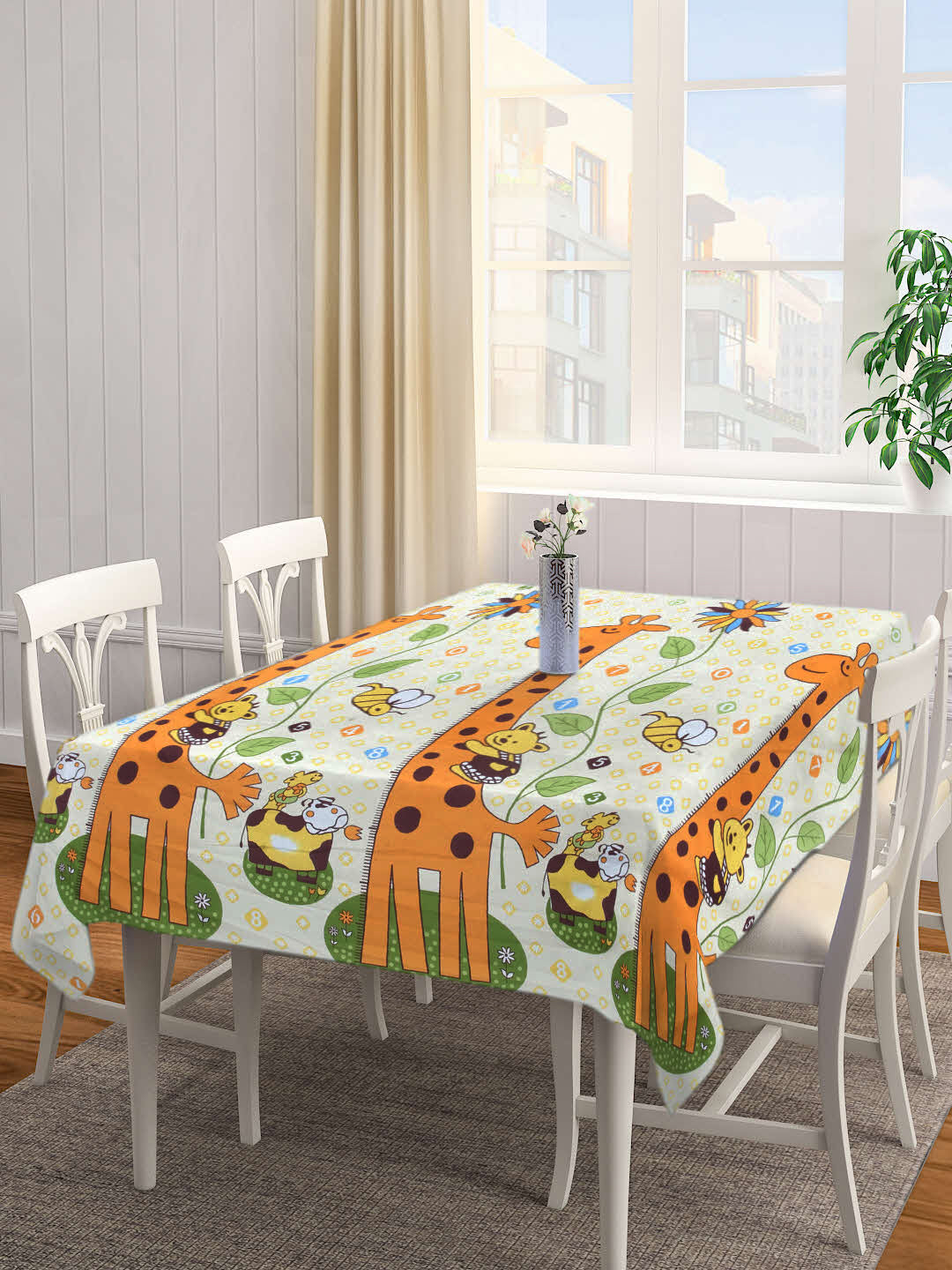 Arrabi Multi Cartoon Cotton Blend 8 SEATER Table Cover (215 X 150 cm)
