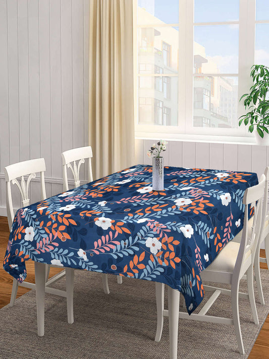 Arrabi Blue Floral Cotton Blend 8 SEATER Table Cover (215 X 150 cm)