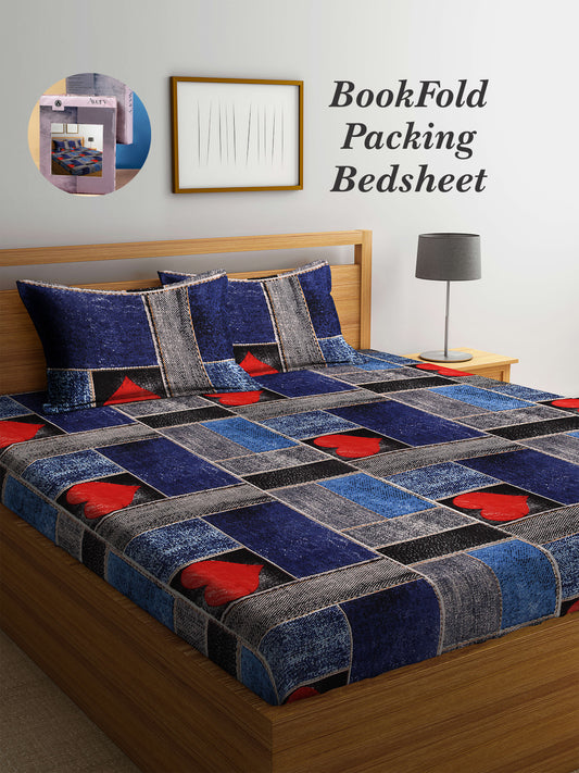 Arrabi Multi Geometric TC Cotton Blend King Size Bookfold Bedsheet with 2 Pillow Covers (250 X 220 cm)