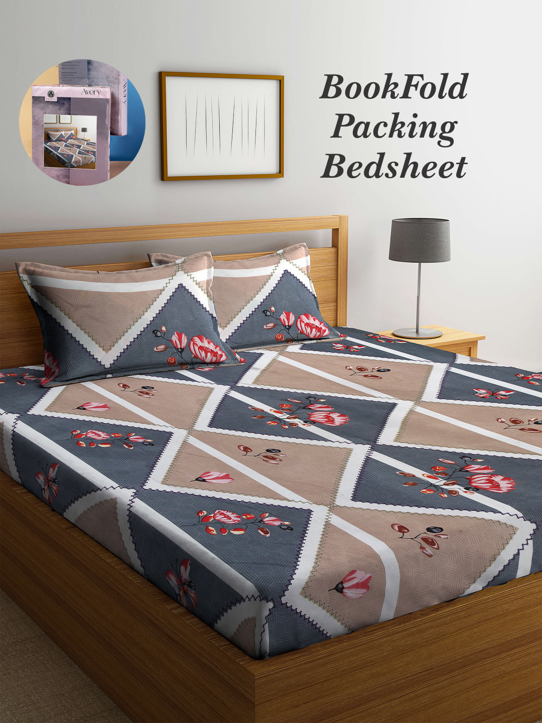 Arrabi Brown Floral TC Cotton Blend King Size Bookfold Bedsheet with 2 Pillow Covers (250 X 220 cm)