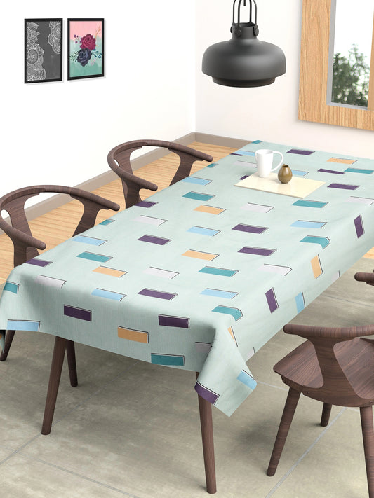 Arrabi Green Geometric Cotton Blend 8 SEATER Table Cover (215 x 150 cm)