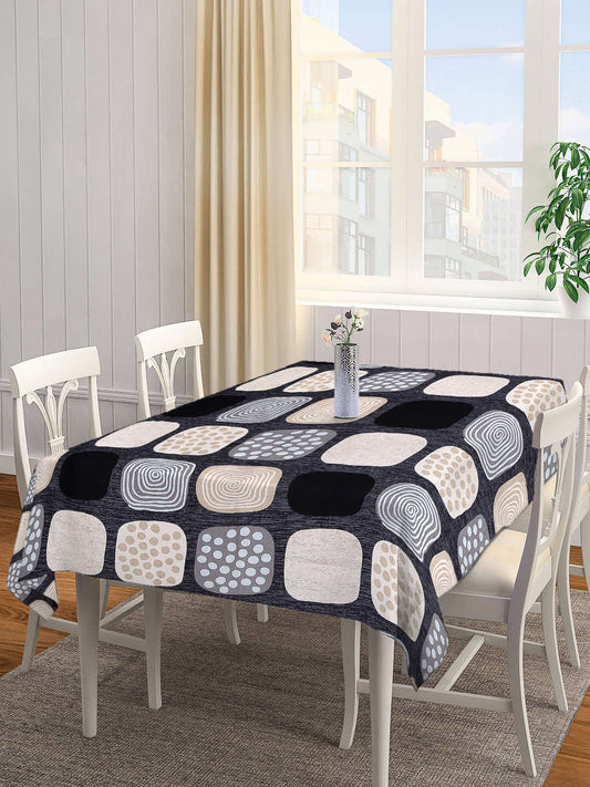 Arrabi Black Geometric Cotton Blend 8 SEATER Table Cover (215 X 150 cm)