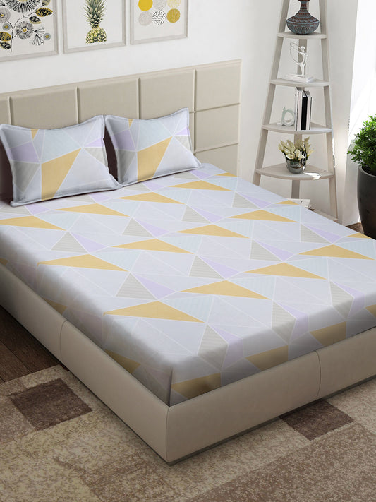Arrabi Multi Geometric TC Cotton Blend King Size Bedsheet with 2 Pillow Covers (250 x 215 cm)