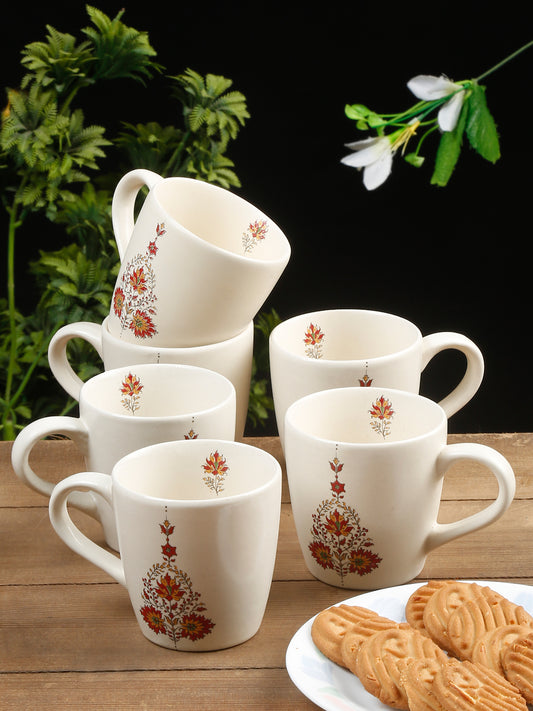 Arrabi Multi Handcrafted Printed Stoneware Matte Floral Tea set (Set of 6)