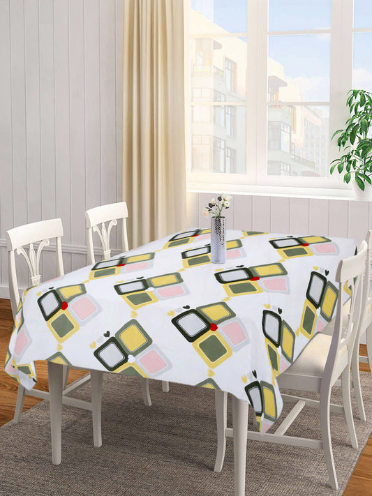 Arrabi Peach Geometric Cotton Blend 6 SEATER Table Cover (180 X 130 cm)
