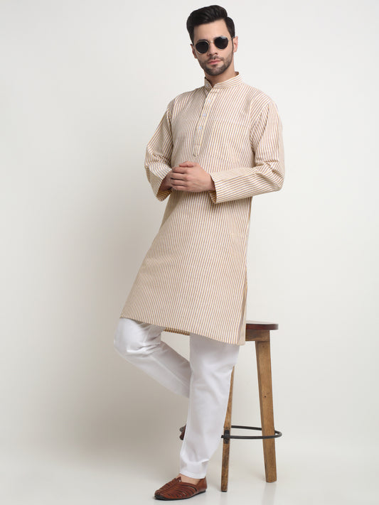 Arrabi Men Multi Pure Cotton Striped Kurta Pyjama Set with Pockets