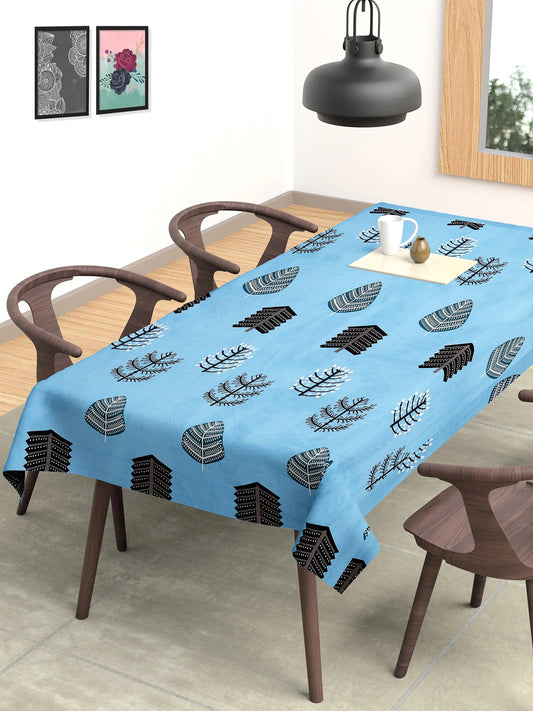 Arrabi Blue Leaf Cotton Blend 6 SEATER Table Cover (180 x 130 cm)
