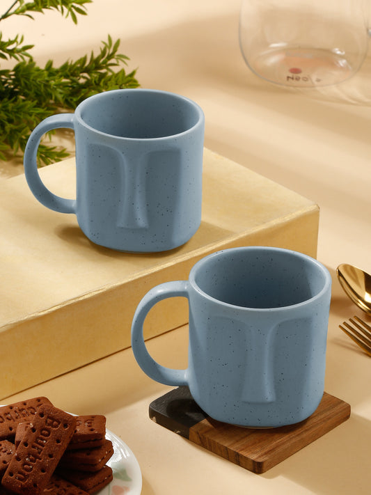 Solid Set of 2 Stoneware Matte Face Mugs