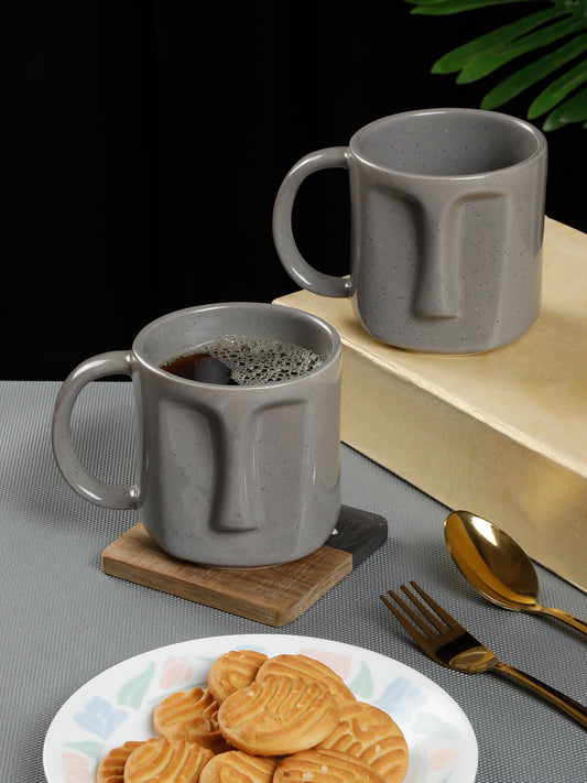 Solid Set of 2 Stoneware Glazed Face Mugs