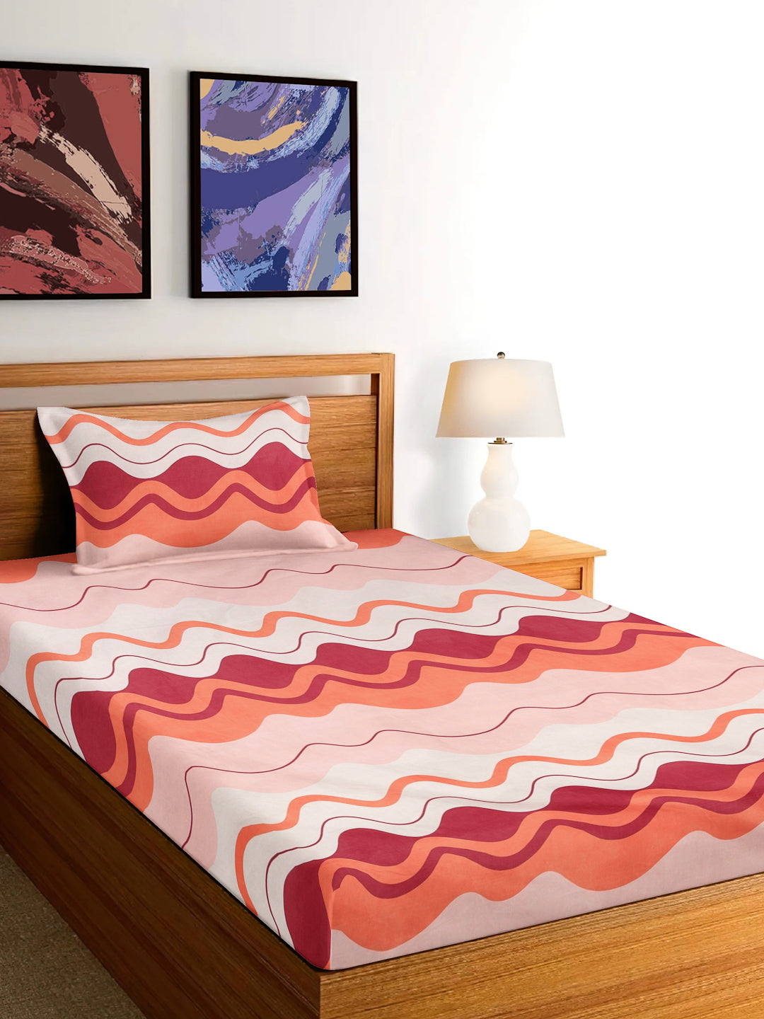 Arrabi Pink Stripes TC Cotton Blend Single Size Bedsheet with 1 Pillow Cover (215 x 150 cm)