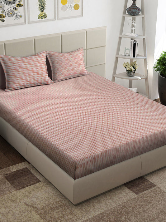 Arrabi Red Geometric TC Cotton Blend King Size Bedsheet with 2 Pillow Covers (250 x 215 cm)