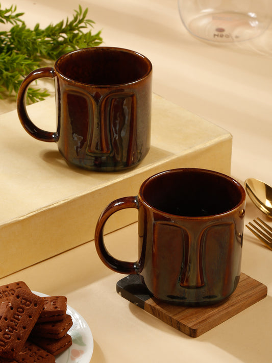 Solid Set of 2 Stoneware Glazed Face Mugs